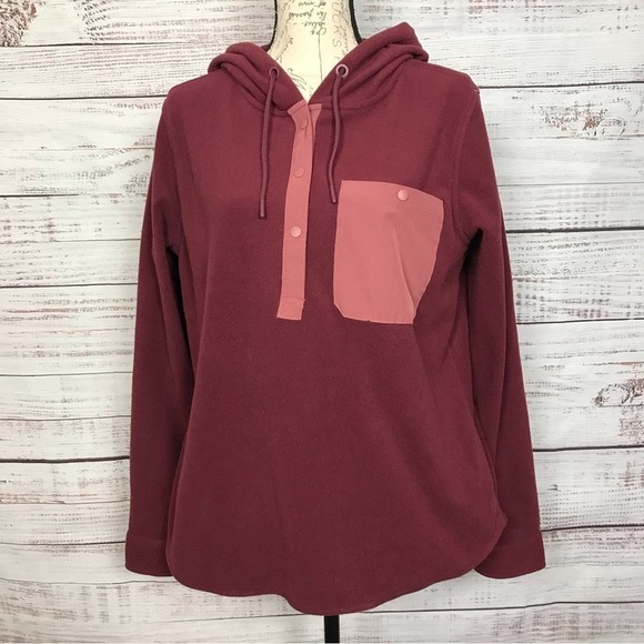 Ascend Pullover maroon fleece half button size large popover hoodie - Picture 1 of 8